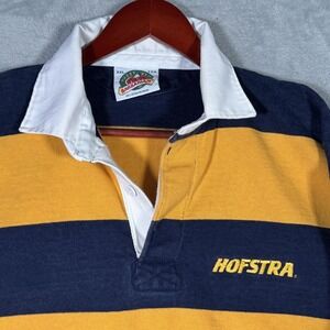 Hofstra Rugby Shirt Mens 2XL Navy Gold Striped Long Sleeve Barbarian NCAA
